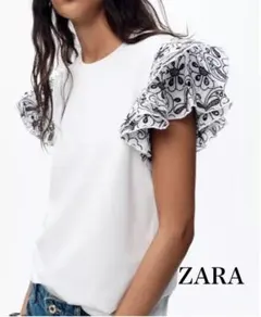 ZARA 新品　コントラストエンブロイダリー　tシャツ　刺繍ディテール
