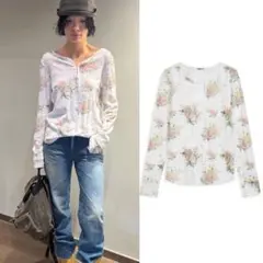 Open yy 花柄 フラワープリント 長袖Tシャツ M /i6 - メルカリ