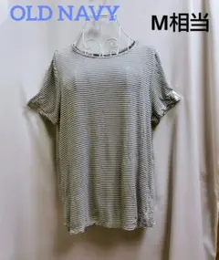 【美品】オールドネイビー Luxe ボーダーTシャツ 半袖 M 柔らかレーヨン混