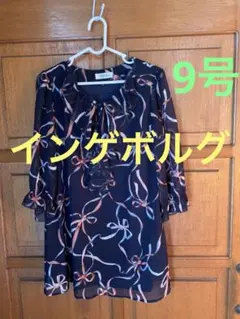 【インゲボルグ 】リボン柄 シフォン チュニック ブラック　9号のサムネイル