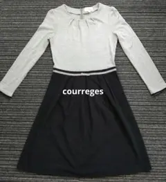 courrègesクレージュシルク混ひざ丈ワンピース 　38　黒✕グレー手洗い可のサムネイル