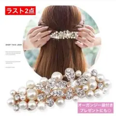 バレッタ　ビジュー　花　パール　結婚式　髪飾り 和装髪飾　留袖　卒業式　卒園式