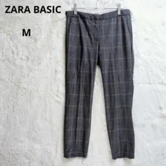 【訳あり】ザラベーシック　テーパードパンツ　グレー系チェックスラックス　M