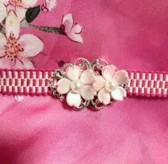 帯留め　帯留　桜　春　薄いピンク　パール　お花見　和装　シルバー　帯締め　三分紐