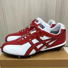 アシックス 野球 スパイク 埋め込み金具 白×赤×黒 デザイン 28㎝