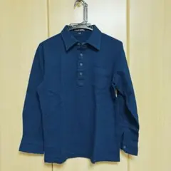 【新品・未使用】毛100％ 長袖ポロシャツ 青