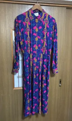 ヴィンテージ花柄ロングドレス 紫 ピンク
