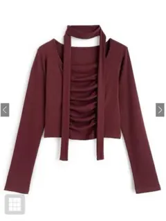 タイ付きギャザーリブトップス[an1818] ボルドー フリーサイズ