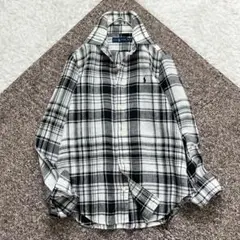 極美品✨ラルフローレン 長袖シャツ 麻100 リネン マドラスチェック 黒 白
