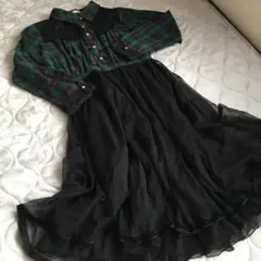 アクシーズファム　チェック　ドッキングワンピース　プリーツスカート　フリル