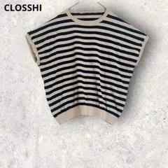 クロッシー　半袖トップス　フレンチスリーブ　ボーダー柄　LL 薄地　ゆったり