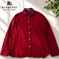 BURBERRY BLACK LABEL 長袖シャツ 赤系 ホースロゴ サイズLのサムネイル