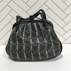 葉模様の和装用ハンドバッグ レトロ がま口 ブラック リーフ柄 和装 着物