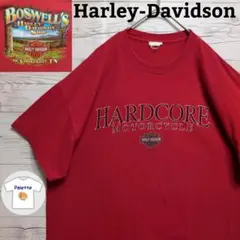 ハーレーダビッドソン　ロゴ　エンブレム　ハードコア　自然　両面プリント　赤　XL