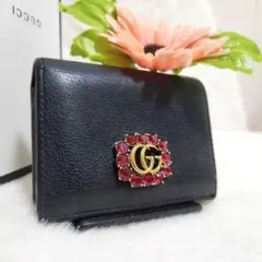 ✨極美品　付属品完備✨グッチ　二つ折り　小銭入れ　マーモント　ビジュー　ブラック
