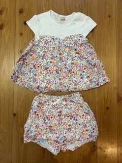 プティマイン 花柄 120トップスとショートパンツセット セットアップ 半袖