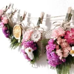 ドライフラワー　ナチュラルフラワー　ピンクガーランド