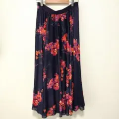 MAX＆Co 花柄 フラワー ロングスカート フレアスカート 紺 Lのサムネイル