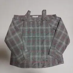 オフショルダー長袖シャツ グレー系チェック