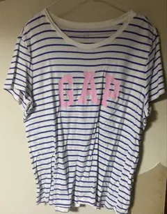 GAP★ブルー×ホワイト★ボーダーTシャツ ピンクロゴ XL マリンスタイル♪のサムネイル