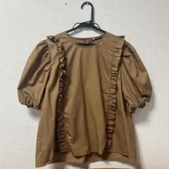 美品　ZARA レディース　M 半袖　ブラウス　トップス　フリル　ブラウン