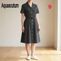 Aquascutum　Y2K　ドット　ワンピース　シャツワンピース　水玉　ベルト