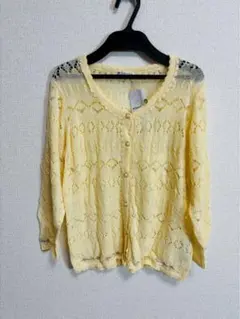 タグ付き axes femme イエローレース編みカーディガン