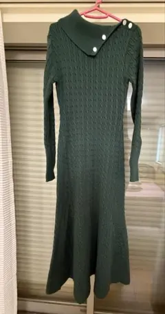 MOUSSY ダークグリーン ケーブルニットワンピース
