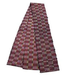 ユ212半幅帯 裂織 格子 正絹 着物帯　仕立て上り