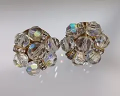 クリスタルビーズ フラワーデザイン イヤリング