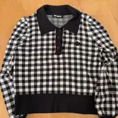 MARY QUANT ギンガムチェック ニット ポロシャツ　ブラックのサムネイル