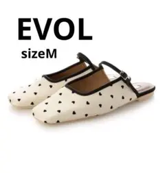 ★美品★【EVOL】ハート柄ミュール サンダル アイボリー×ブラック