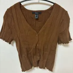 FOREVER 21 ブラウン 半袖 カーディガン L ショート丈