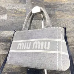 miumiu ミュウミュウ デニム キャンバス トートバッグ グレーのサムネイル