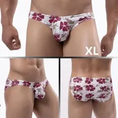 メンズビキニ　花柄　レッド系　XLサイズ　男性下着　E094