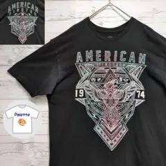 アメリカンファイター　イーグル　鷲　幾何学的　両面プリント　海外古着　XL　黒のサムネイル