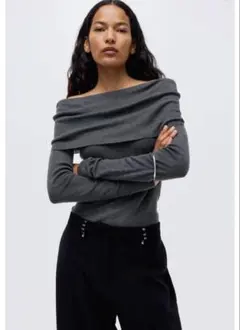 H&M オフショルダーセーター　グレー　M