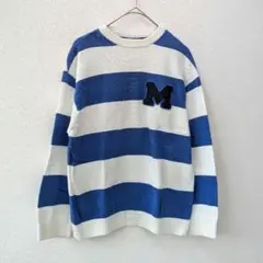 ​ZARA キッズ ボーダーニット 128cm ブルー ホワイト 「M」ワッペン