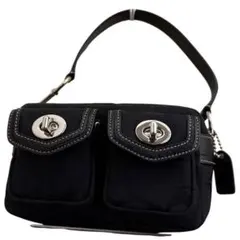 美品 コーチ バッグ アクセサリーポーチ ワンショルダー キャンバス ブラック