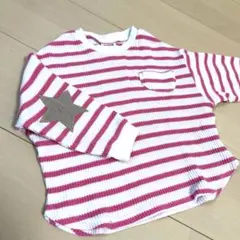 BREEZE⭐︎長袖カットソー ピンク×白 ボーダー 星型パッチ