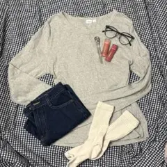 【XL】GAP リブ ロンT グレー ノームコア トップス カットソー