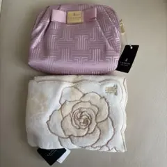 LANVIN ピンク 幾何学模様 ポーチ　ハンカチセット