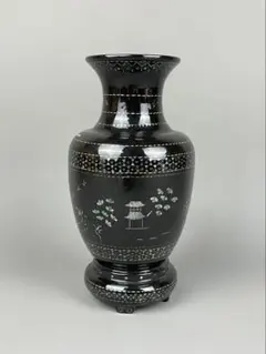中国 陶製 黒色 螺鈿の花瓶 中国 山西省 磁州窯 黒釉 花瓶 ｜ みんげい おくむら （日本と