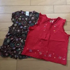ミキハウス　e.a.B 110 女の子　2枚セット　赤　花柄　フリル　刺繍のサムネイル