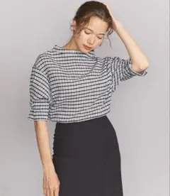 BEAUTY & YOUTH/ギンガムチェック5分袖プルオーバー