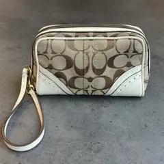 COACH シグネチャー ポーチ　キャンバス　レザー