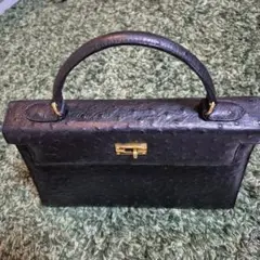 オーストリッチレザー ハンドバッグ 黒