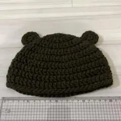 オリーブグリーン クマ耳帽子 子供用