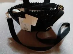 バンヤードストーム　ブラック編み込みショルダーバッグ F