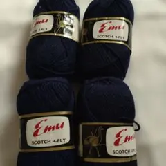 Emu スコッチ4プライ毛糸 ネイビー 4個セット